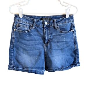 Judy Blue Shorts Medium Stretch Denim Dark Wash Cuffed Light Distressed